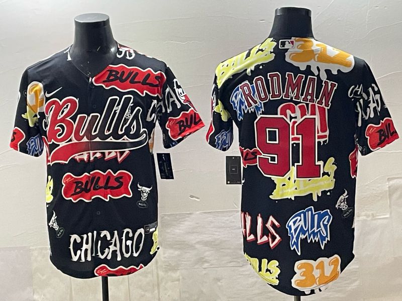 Men Chicago Bulls Nike 91 Rodman black NBA 2025 Jersey style 03